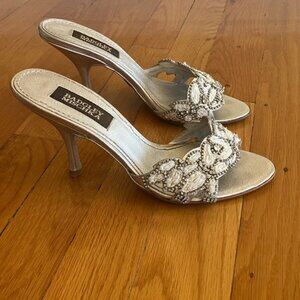 Badgley Mischka Elegant Silver Heels with Embellishments, gently worn